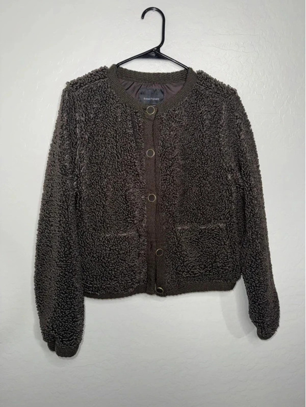 Sanctuary Cuddle Up Chunky Cardigan Medium Faux Fur Semi sweet Brown